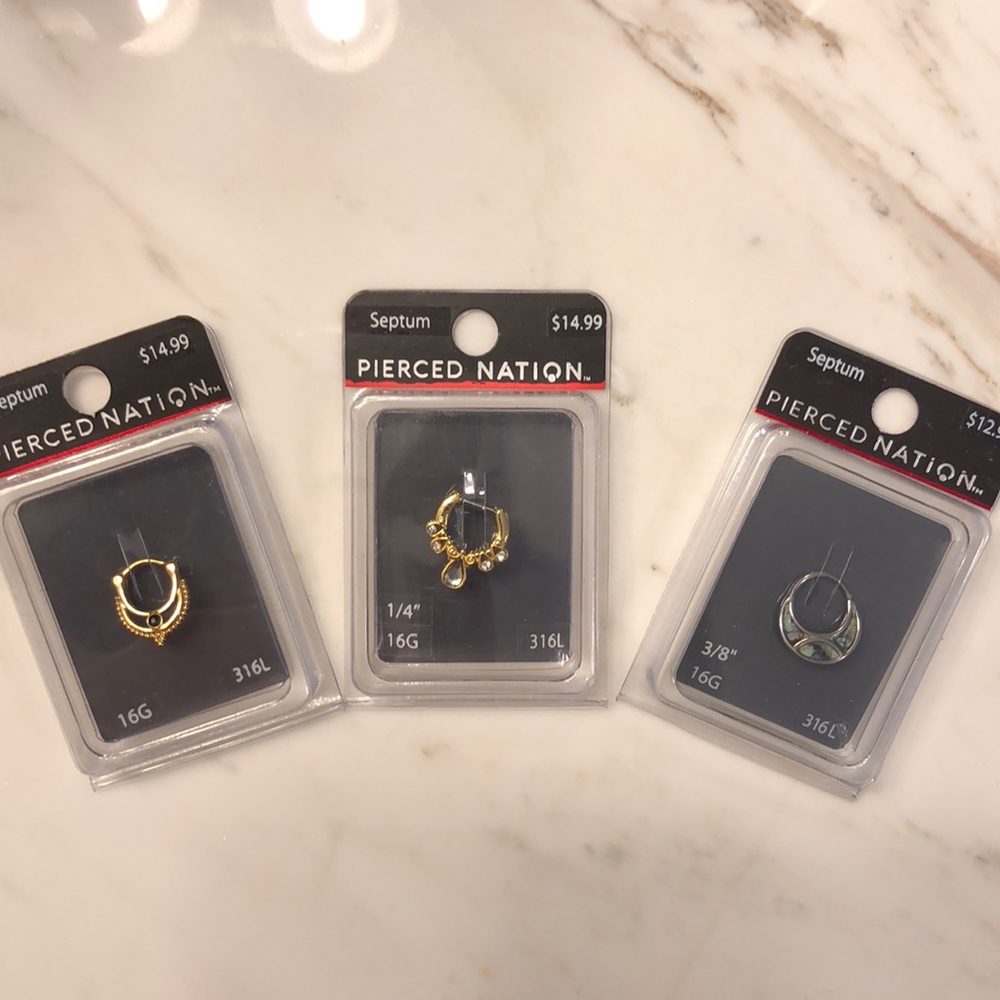 3 Septum rings 16g 16 Gauge Gold and Silver